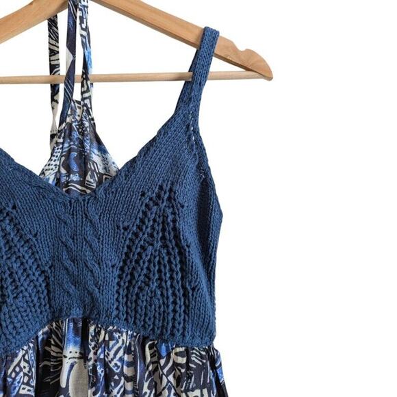 NWT Current Air Halter Neck Tiered Maxi Dress Crochet Blue, Women's Size XS - Picture 5 of 10